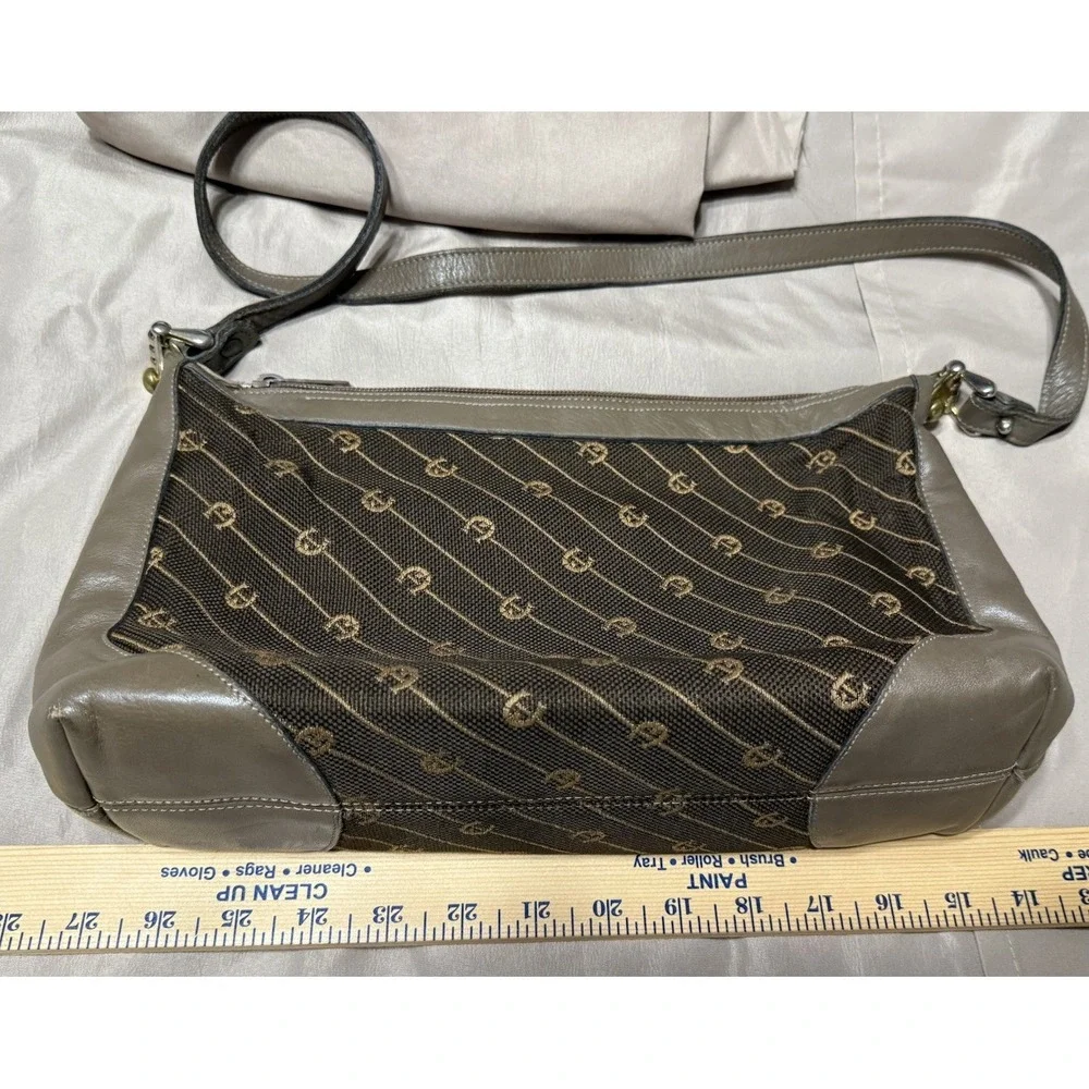 Etienne Aigner Vintage Classic Brown Fabric, Leather Trim Signature Shoulder Bag